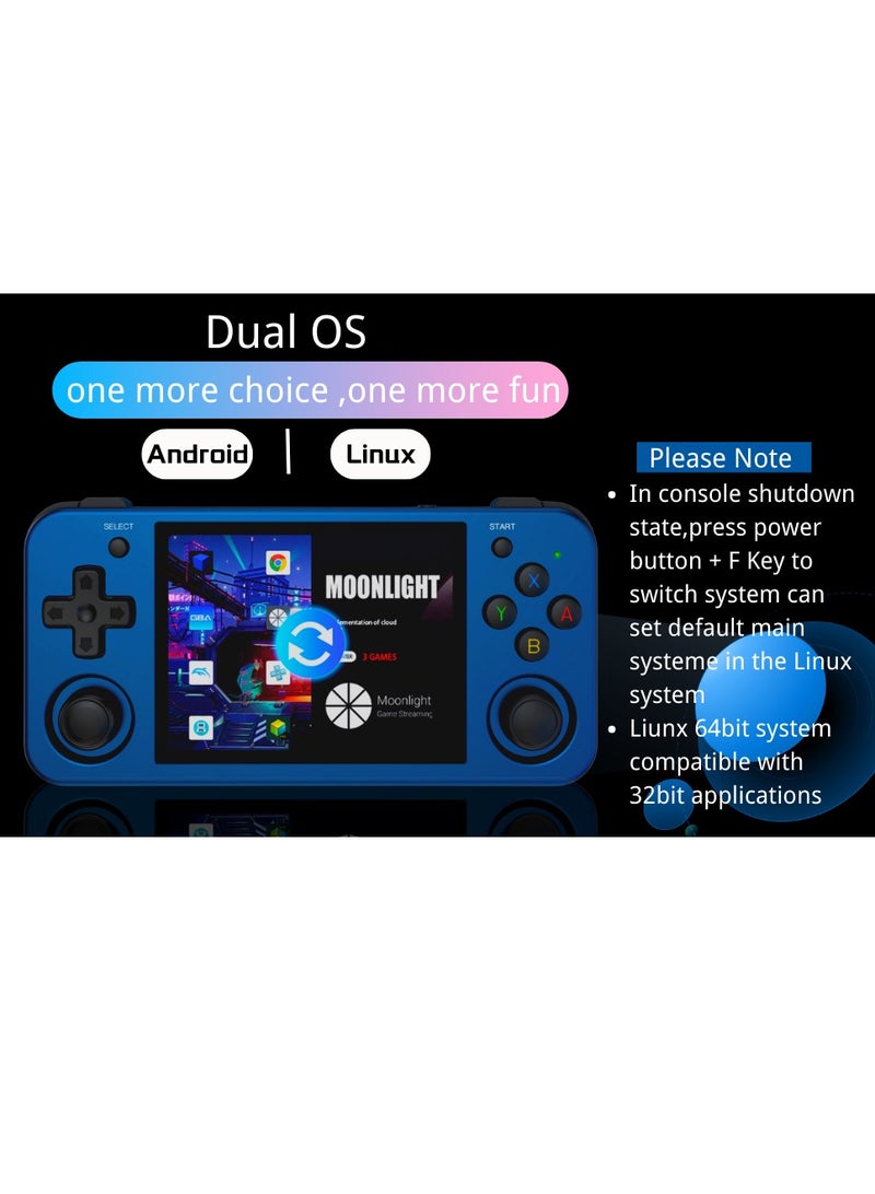 ANBERNIC RG353M Handheld Game Console Aluminum Alloy CNC Support Dual OS Android 11+ Linux, 5G WiFi 4.2 Bluetooth 3.5 Inch IPS Multi-Touch Screen 64G TF Card 4420+ Classic Games(Blue)