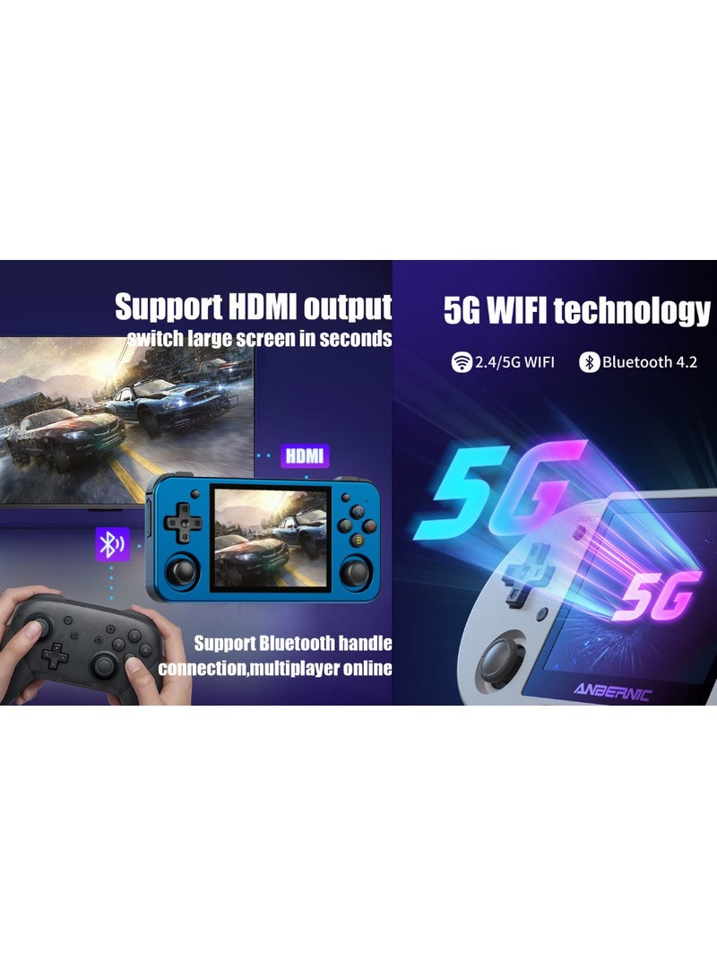 ANBERNIC RG353M Handheld Game Console Aluminum Alloy CNC Support Dual OS Android 11+ Linux, 5G WiFi 4.2 Bluetooth 3.5 Inch IPS Multi-Touch Screen 64G TF Card 4420+ Classic Games(Blue)