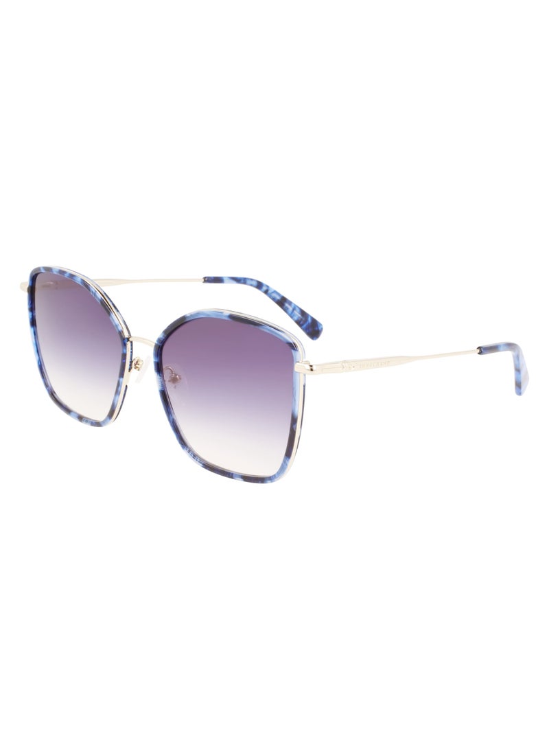 Women's UV Protection Rectangular Shape Metal Sunglasses LO685S-745-5917 - Lens Size: 59 - Gold/Textured Blue