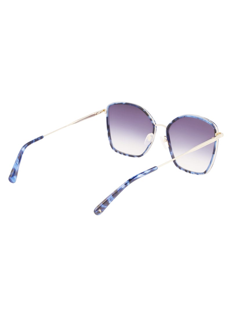 Women's UV Protection Rectangular Shape Metal Sunglasses LO685S-745-5917 - Lens Size: 59 - Gold/Textured Blue
