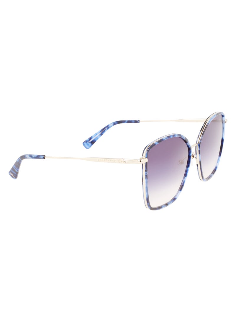 Women's UV Protection Rectangular Shape Metal Sunglasses LO685S-745-5917 - Lens Size: 59 - Gold/Textured Blue