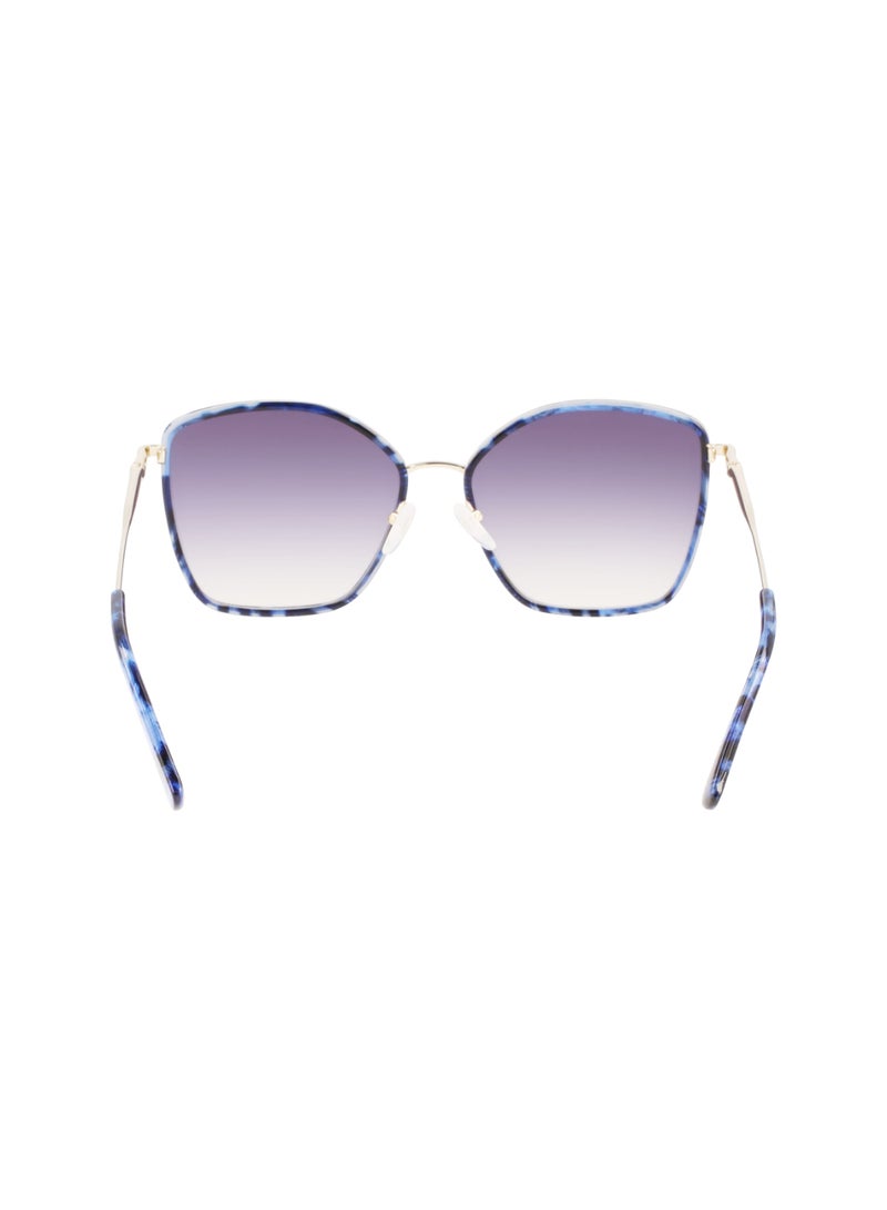 Women's UV Protection Rectangular Shape Metal Sunglasses LO685S-745-5917 - Lens Size: 59 - Gold/Textured Blue