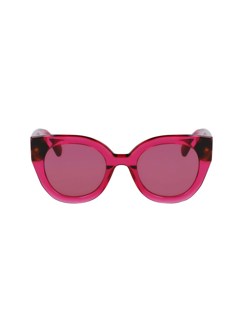 Women's UV Protection Round Shape Acetate Sunglasses LO750S-654-4923 - Lens Size: 49 - Cyclamen/Havana