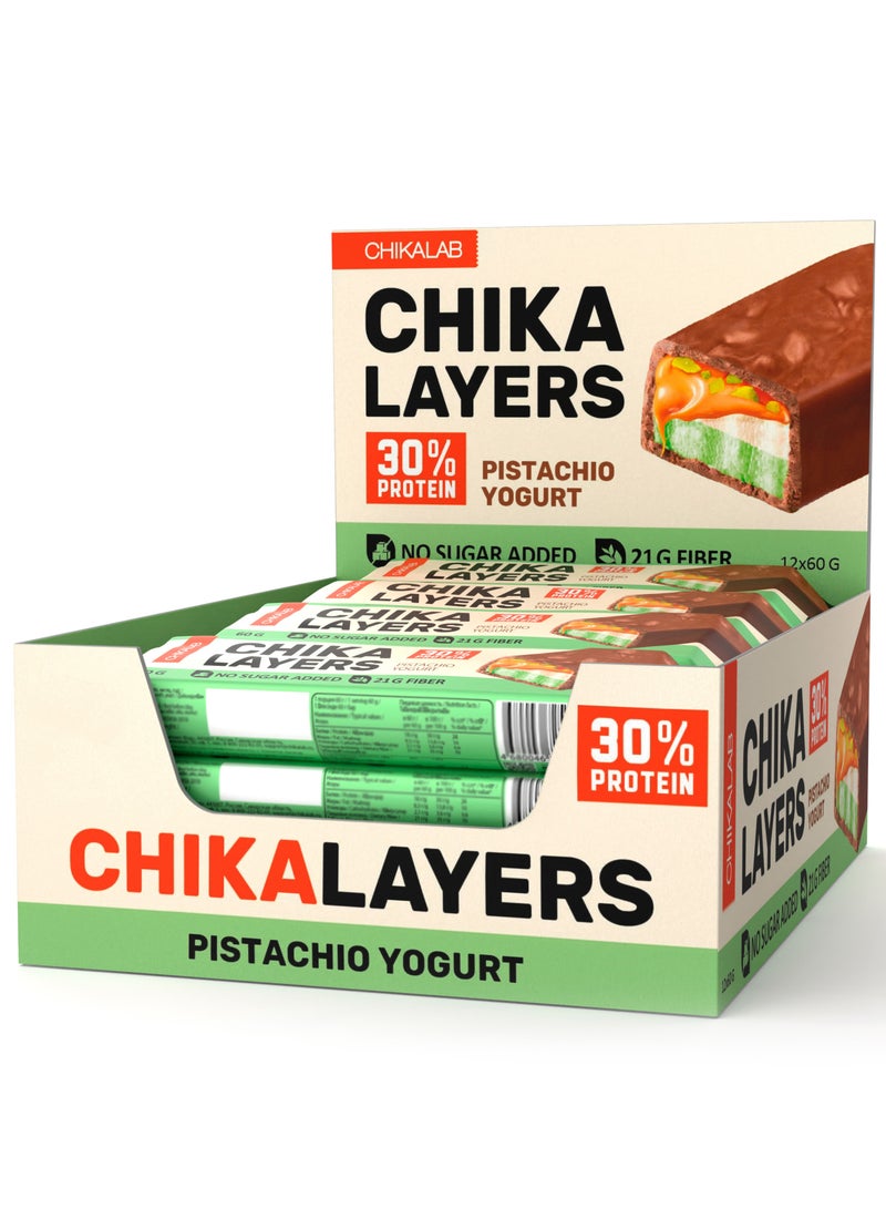 Chika Layers Chocolate Protein Bar with Pistachio Yogurt No Sugar Added 12x60g