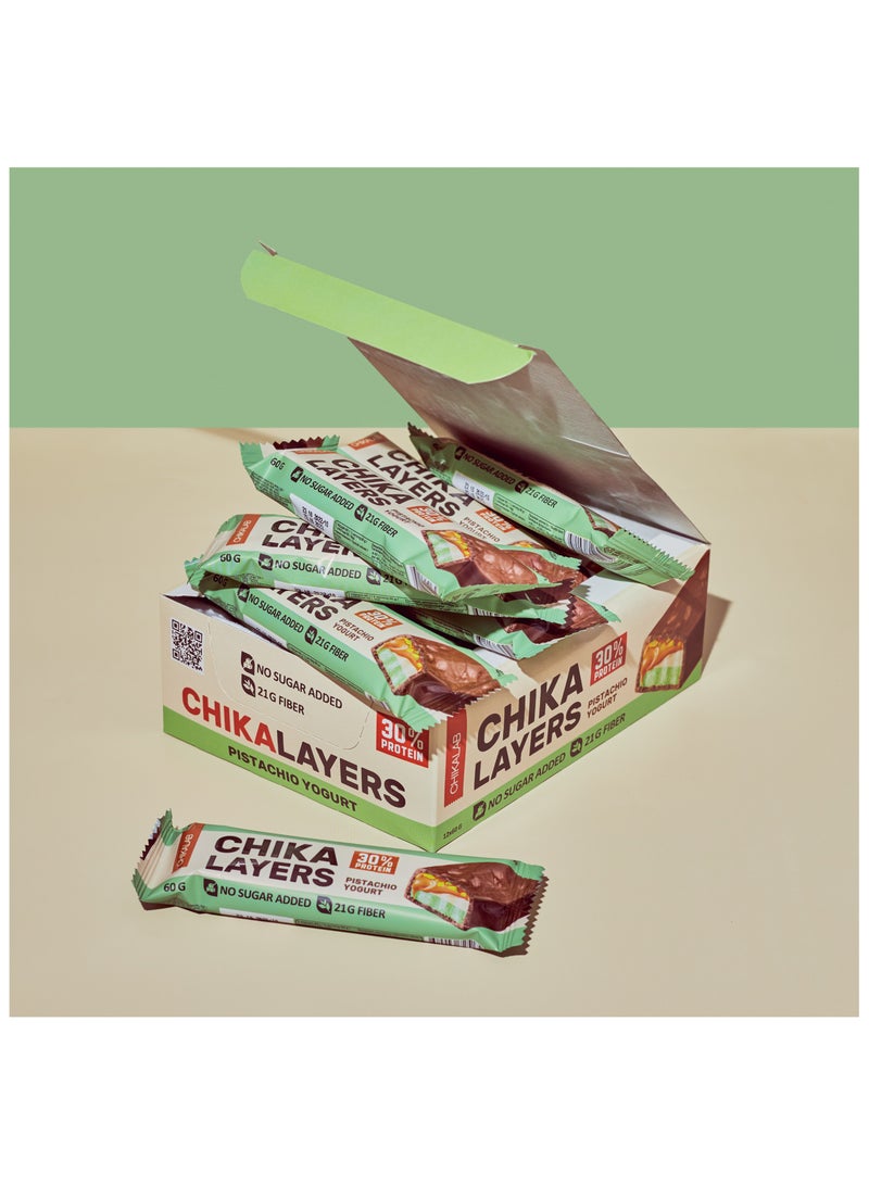 Chika Layers Chocolate Protein Bar with Pistachio Yogurt No Sugar Added 12x60g