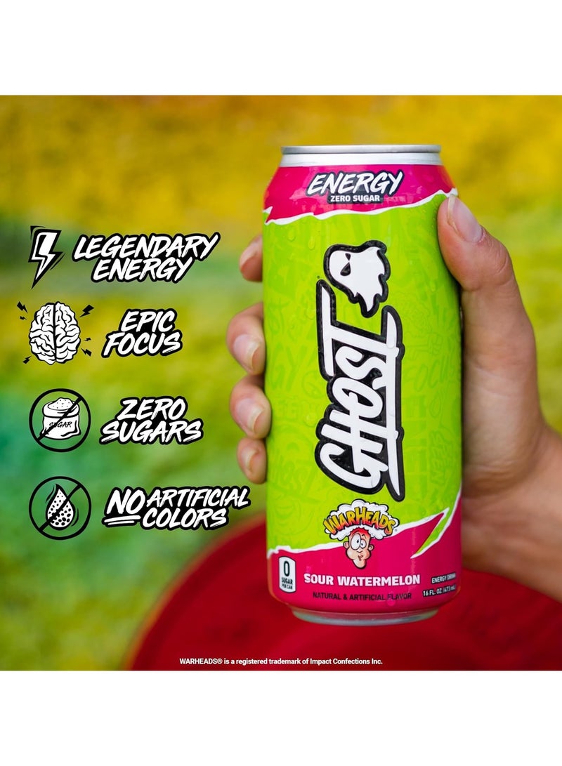 Ghost Energy Zero Sugar 473ml Pack of 12 Sour Watermelon