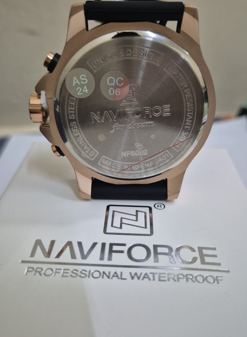 NAVIFORCE Men's Fashion Wrist Watch NF8062, Silicone Strap, Waterproof Quartz Watch for Men