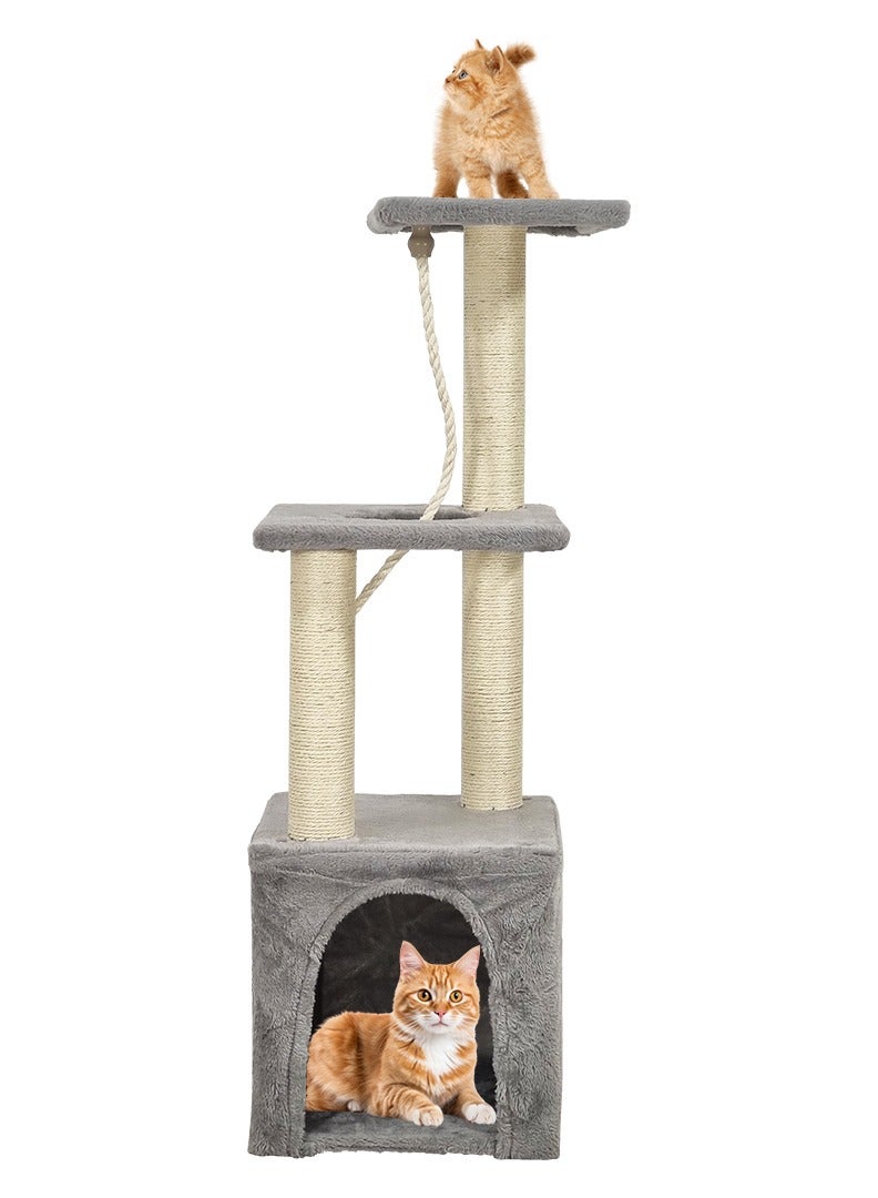 Cat tree tower with Top perch, Natural sisal rope, Scratching post, and Cozy cat condo, Cat tree scratching post activity center for indoor kittens and cats, 94 cm (Grey)