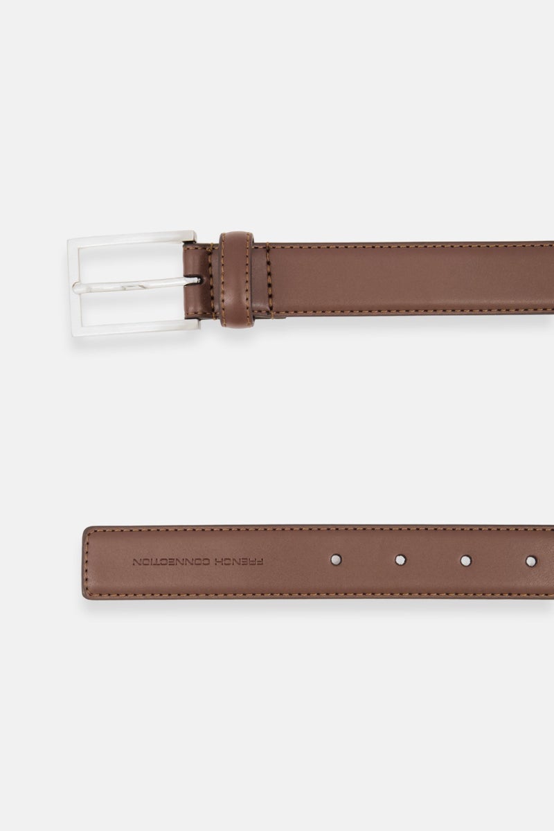 Men Plain Leather Buckle Belt, Brown