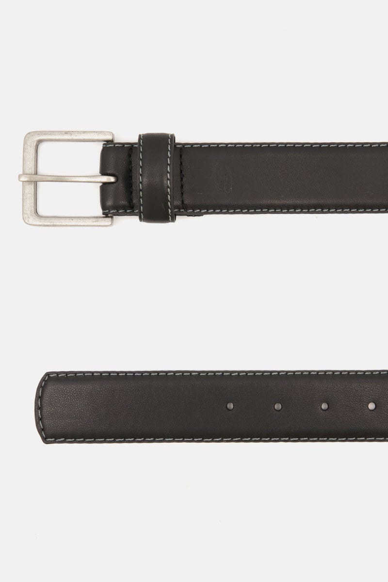 Men Contrast Stitch Leather Belts, Black