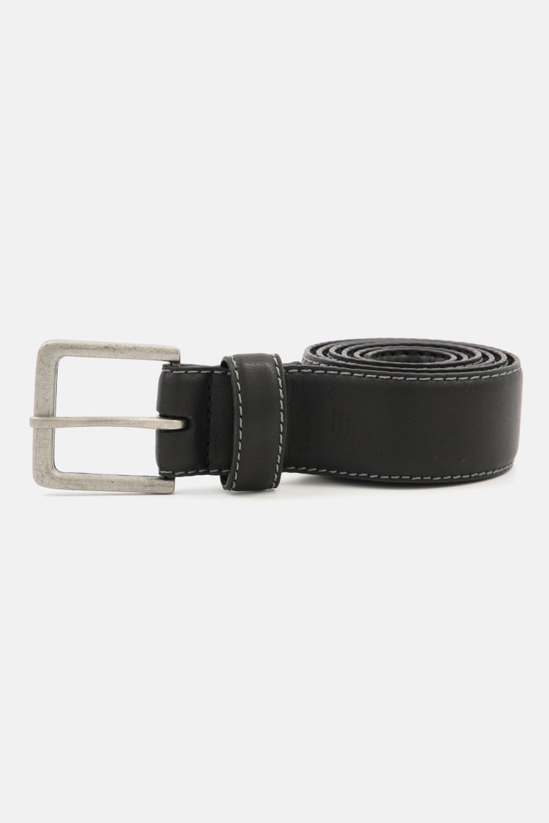 Men Contrast Stitch Leather Belts, Black