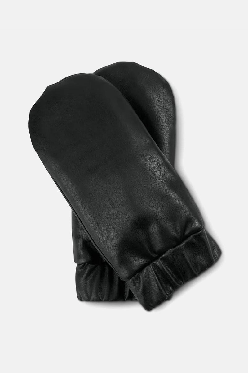 Men Lined Mittens In Leather Look, Black