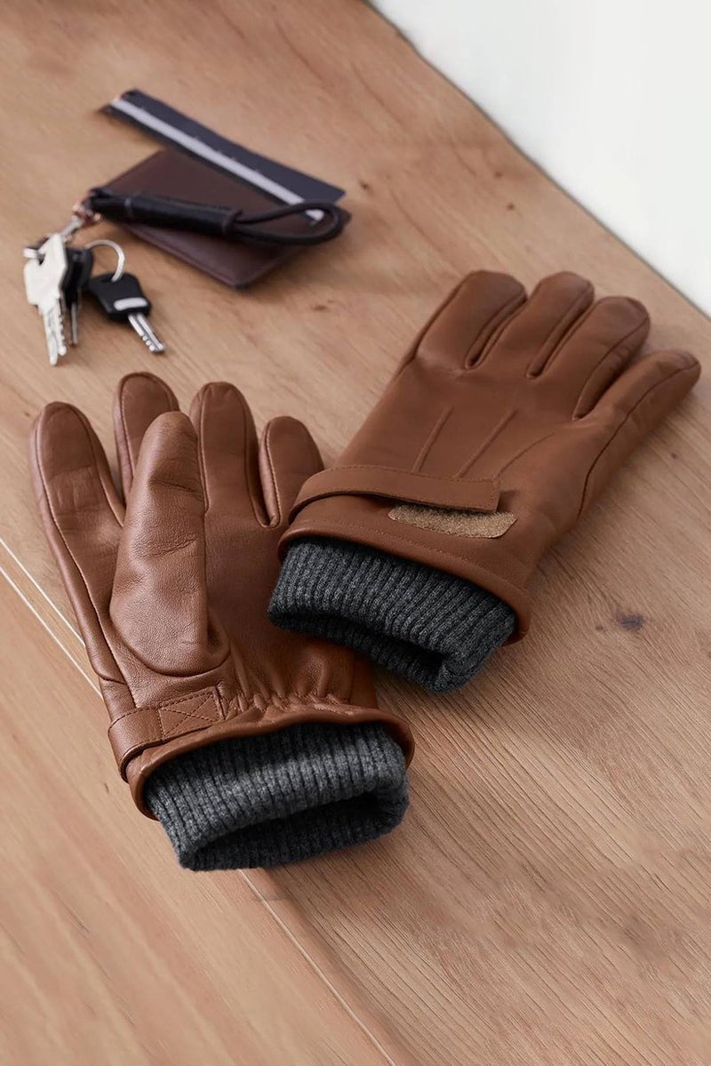 Men Leather Gloves, Brown
