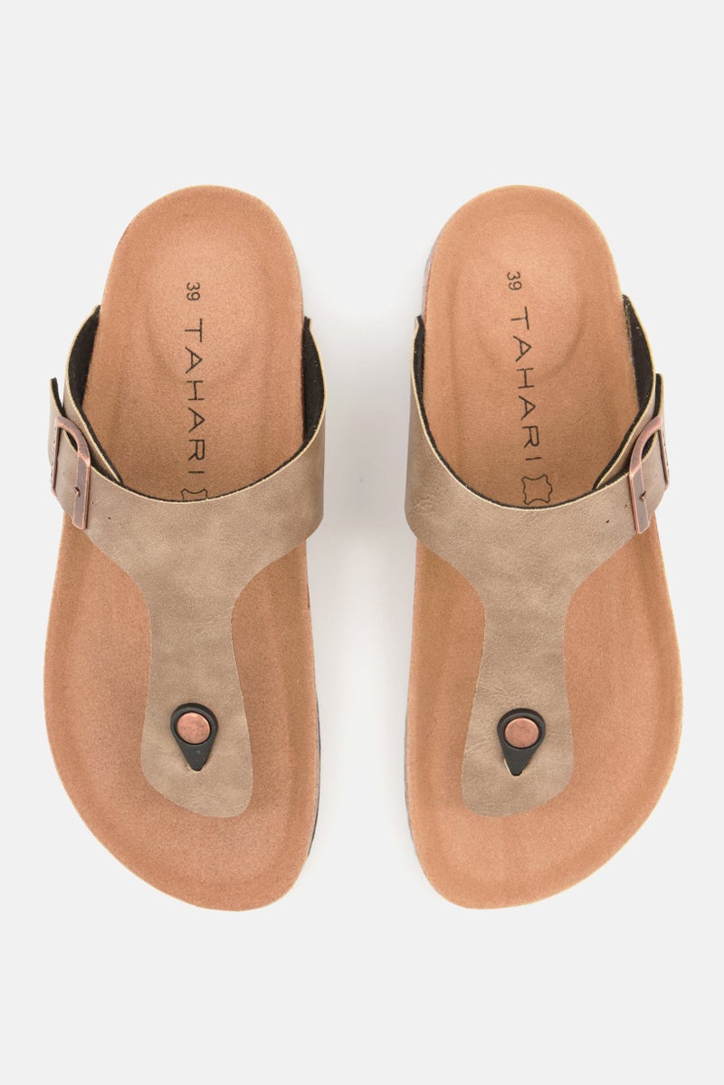 Men Slip On Cork Sandals, Dark Sand