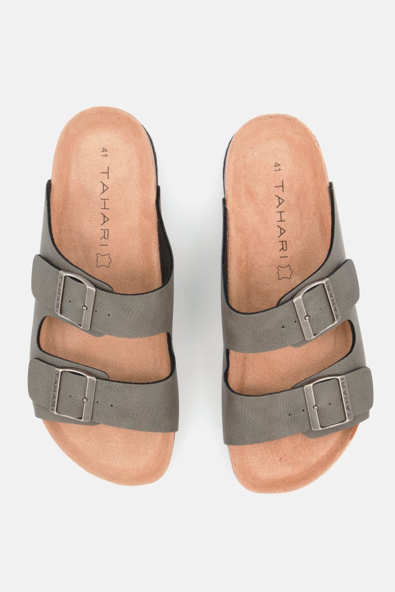 Men Plain Slip On Cork Sandals, Grey