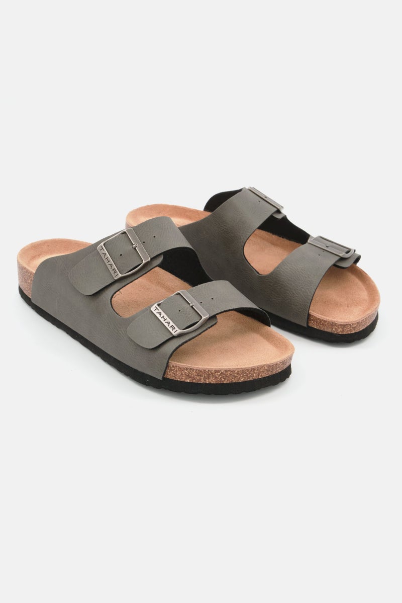 Men Plain Slip On Cork Sandals, Grey