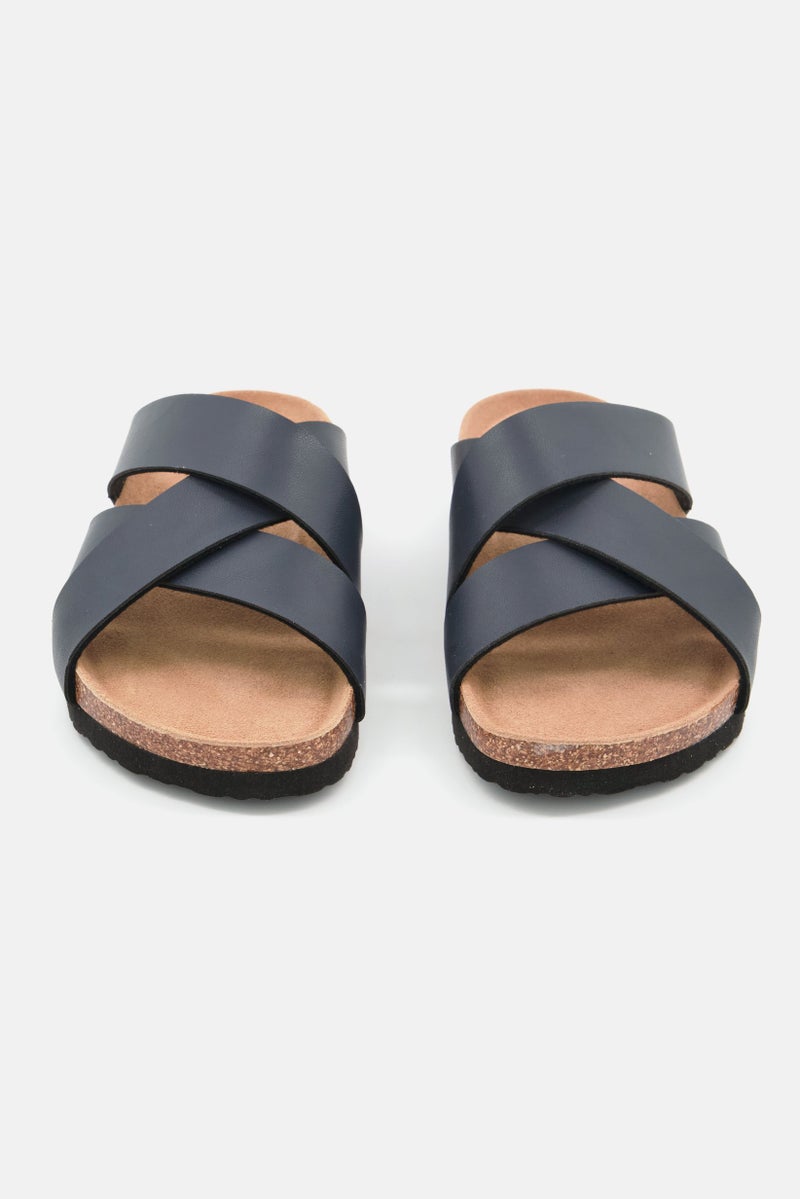 Men Slip On Cork Sandals, Navy Blue Combo