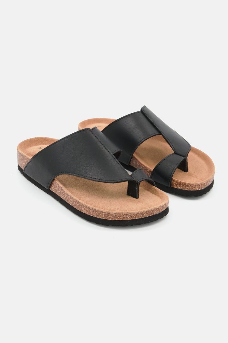 Men Slip On Cork Sandals, Black Combo