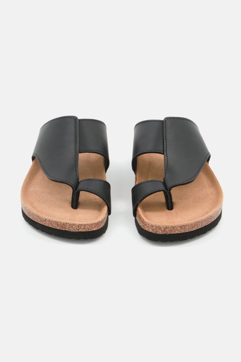 Men Slip On Cork Sandals, Black Combo