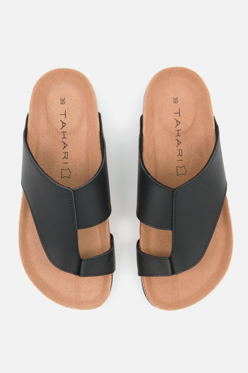 Men Slip On Cork Sandals, Black Combo