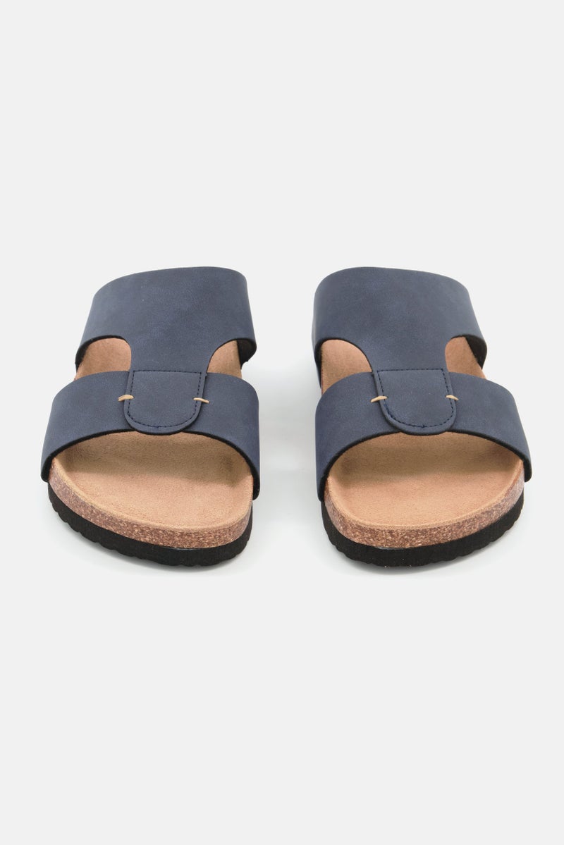 Men Slip On Leather Cork Sandals, Navy Blue