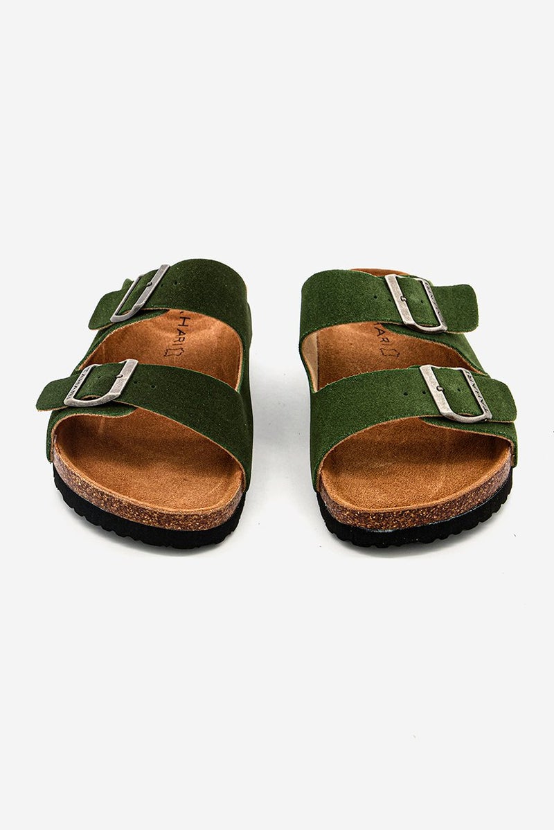 Men Plain Slip On Cork Sandals, Light Green Khaki