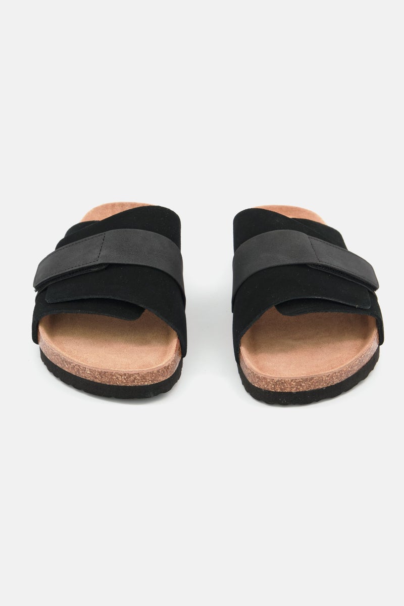 Men Velcro Flat Cork Sandals, Black Combo