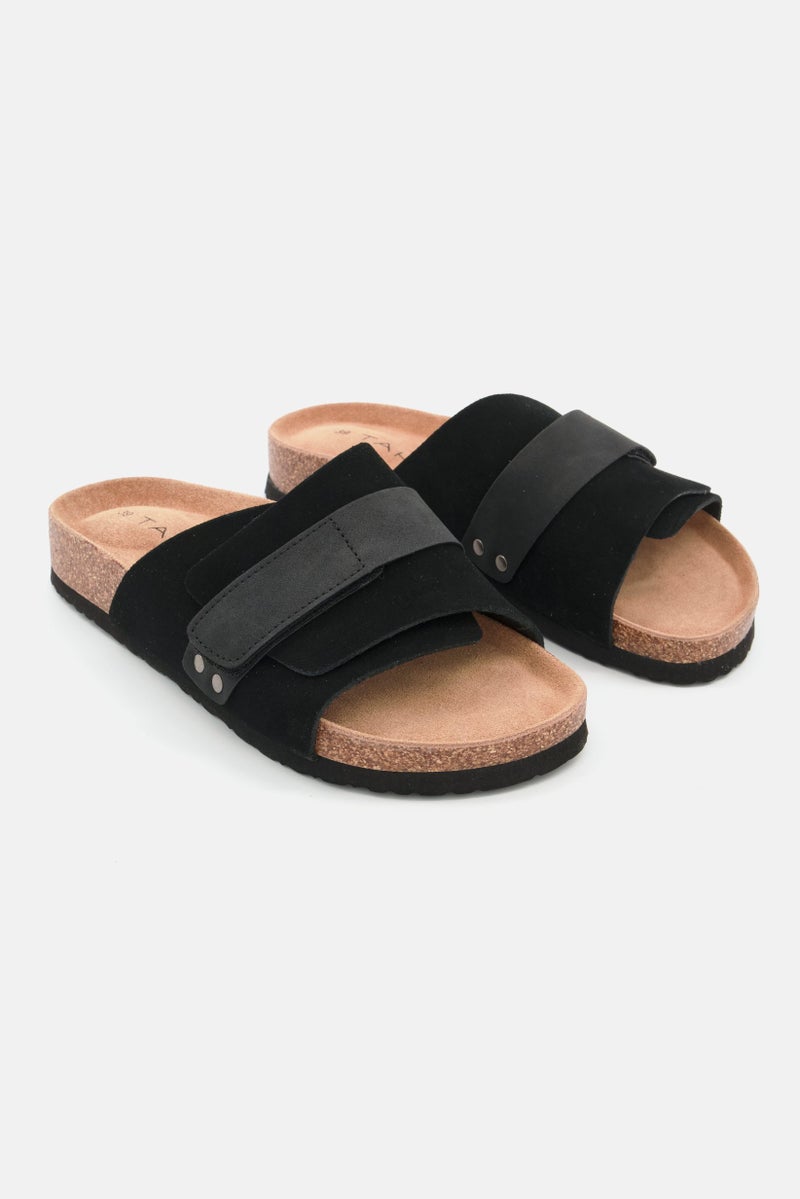 Men Velcro Flat Cork Sandals, Black Combo