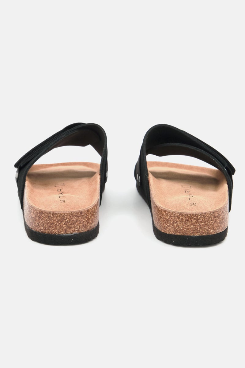 Men Velcro Flat Cork Sandals, Black Combo