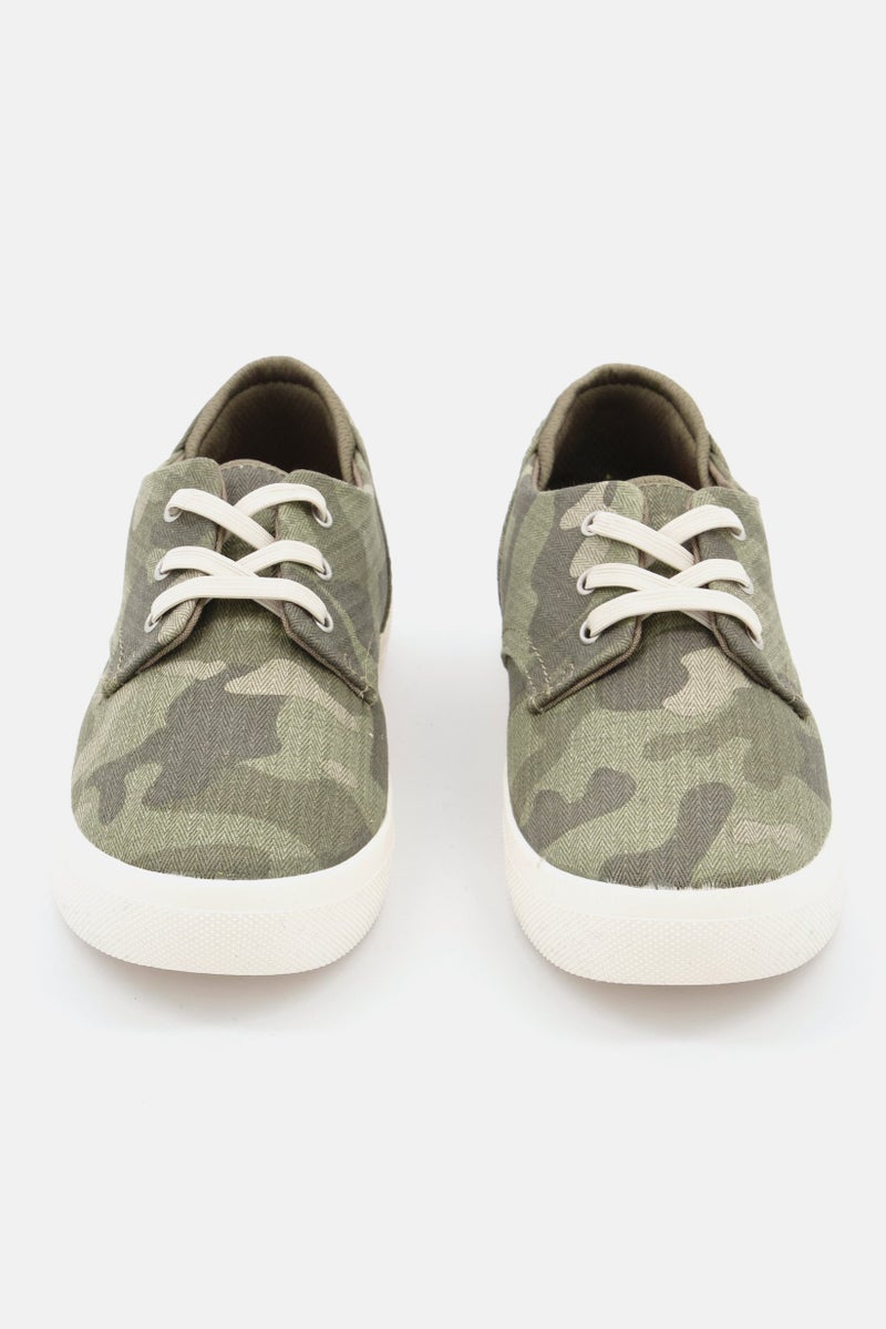 Kids Boy Kiva Camo Lace up Casual Shoes, Olive