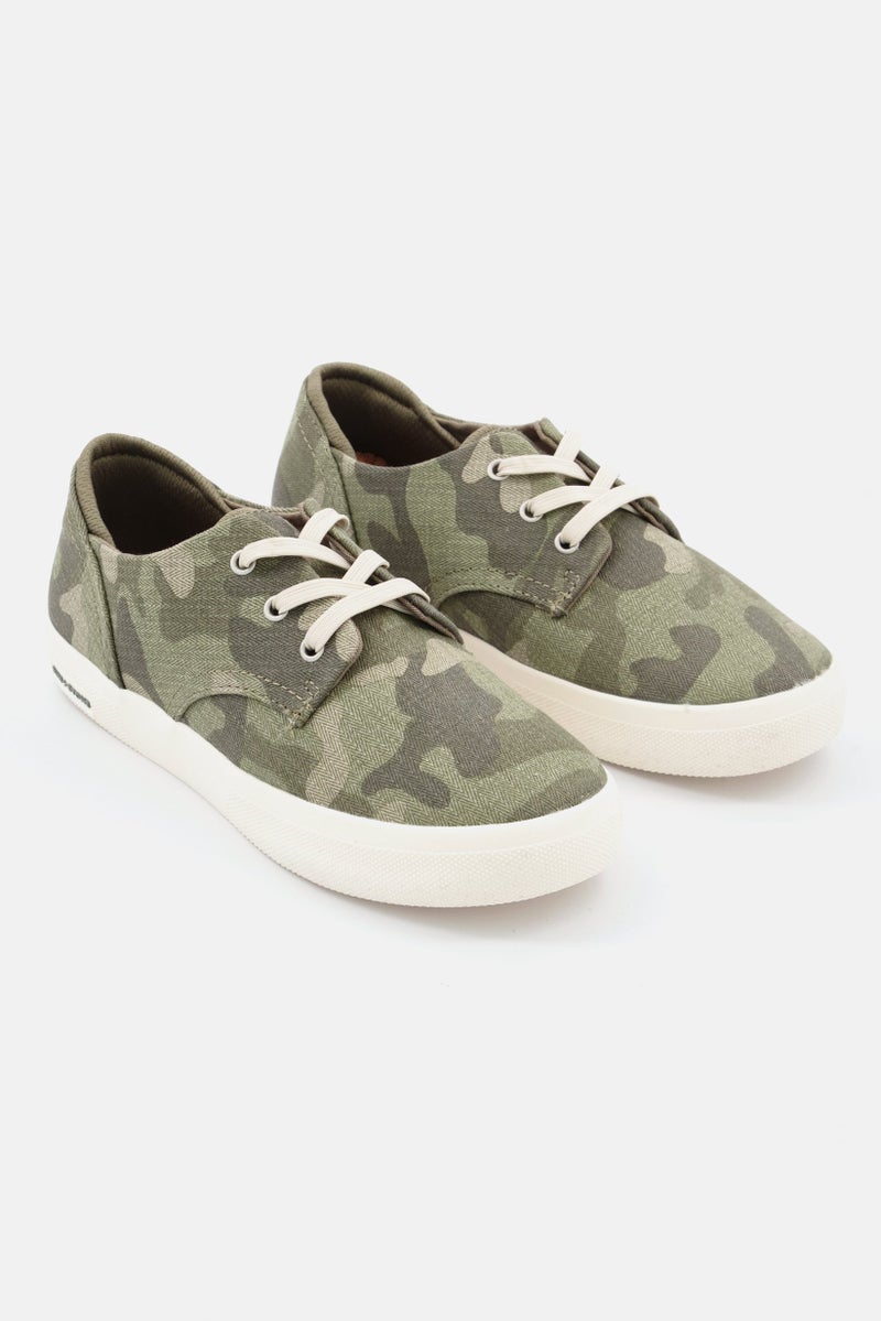 Kids Boy Kiva Camo Lace up Casual Shoes, Olive