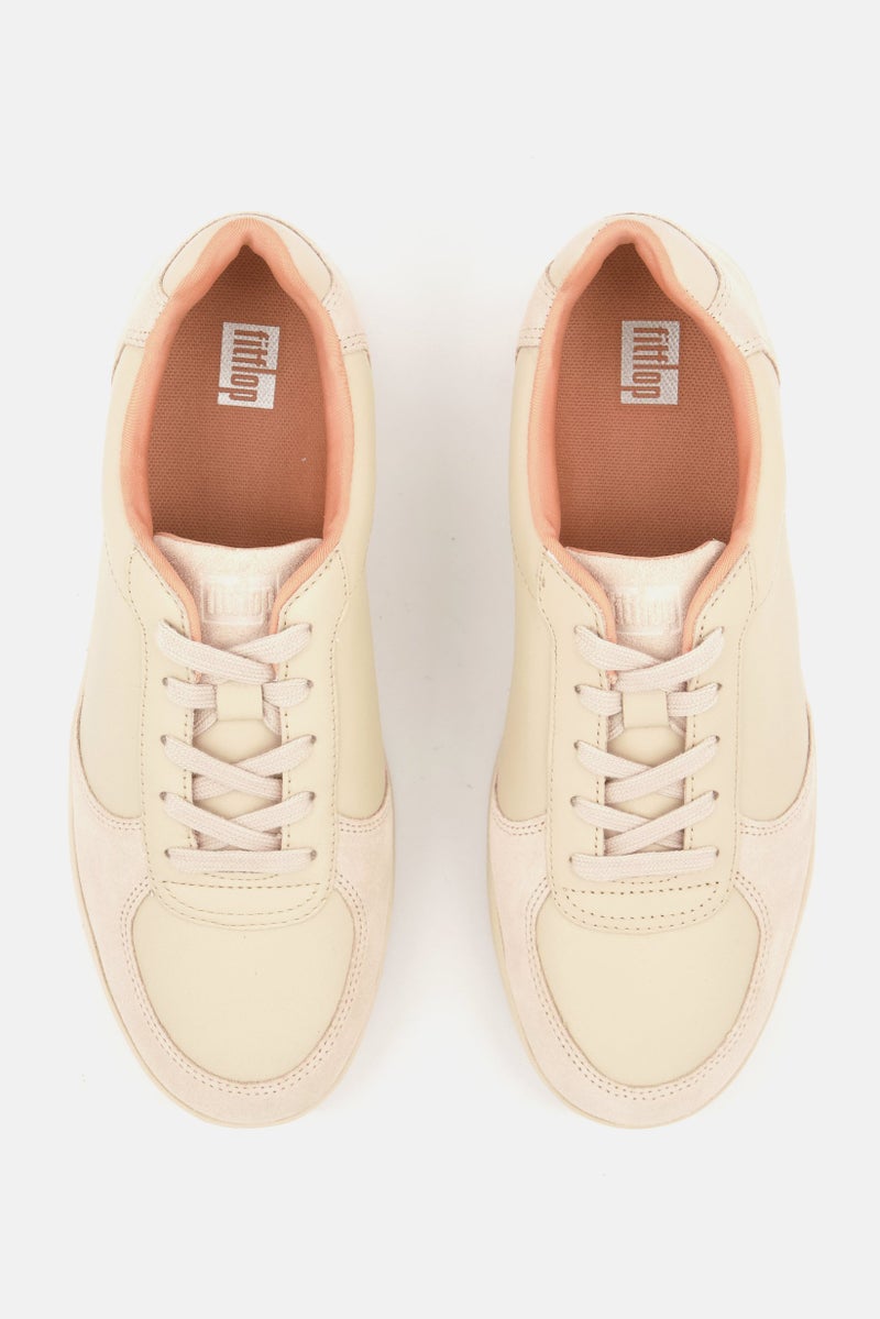 Women Rally Leather Panel Casual Shoes, Beige