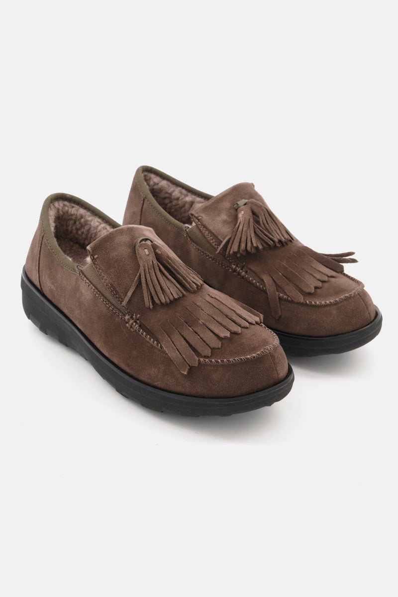 Women Fringe Loafer Slip On Casual Shoes, Brown/Black