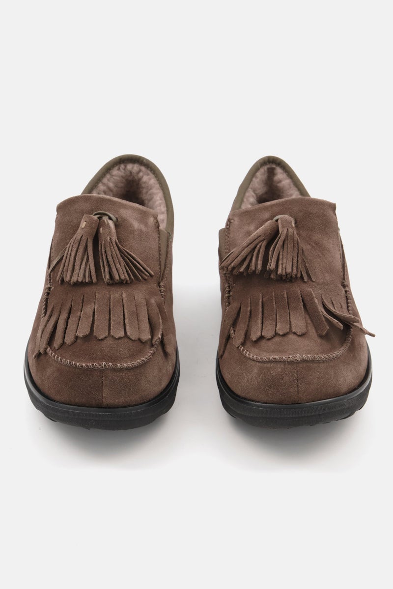 Women Fringe Loafer Slip On Casual Shoes, Brown/Black