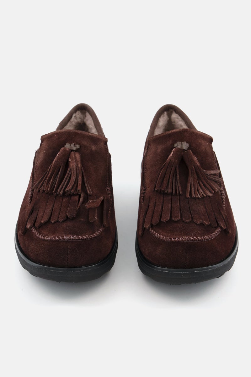 Women Fringe loafer Slip On Casual Shoe, Chocolate/Black