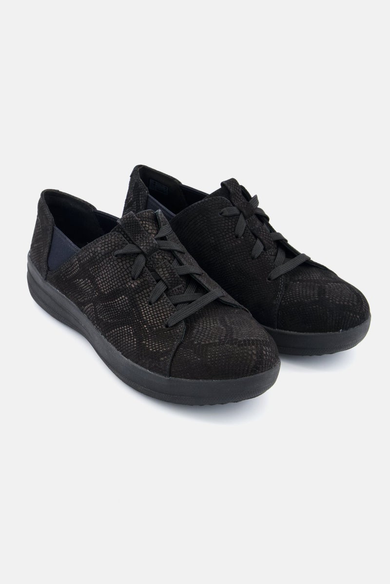 Women Snakeskin Lace up Casual Shoes, Black