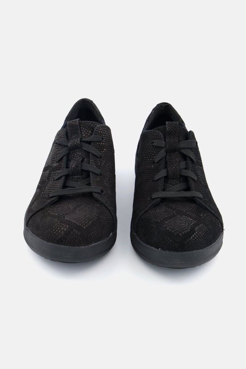 Women Snakeskin Lace up Casual Shoes, Black