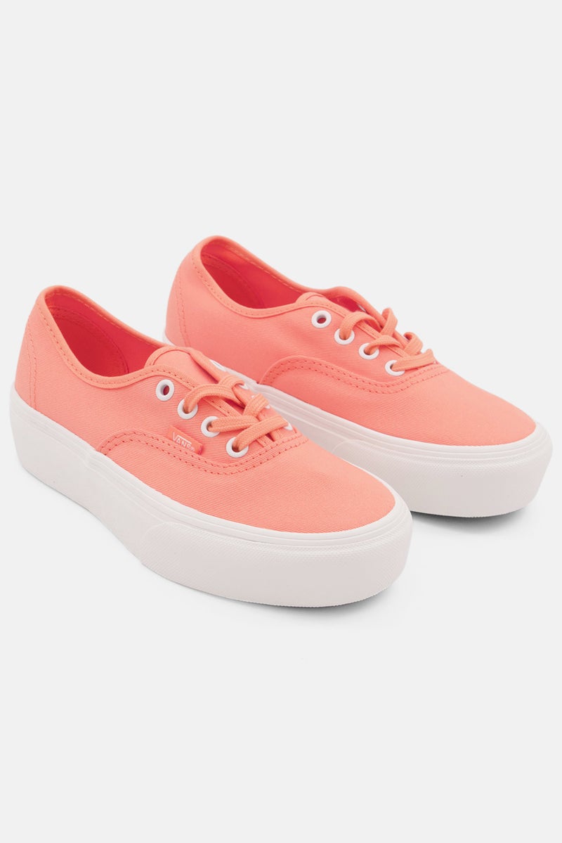 Women Authentic Plat Lace Up Skate Shoe, Orange