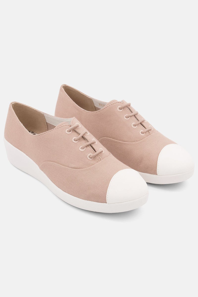 Women Lace Up Casual Shoes, Tan/White