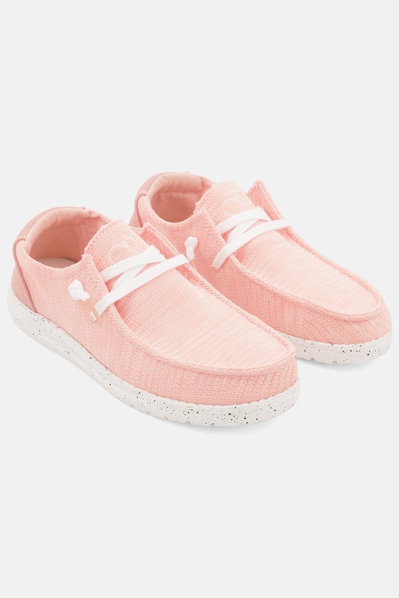 Women Knitted Lace Up Casual Shoes, Peach