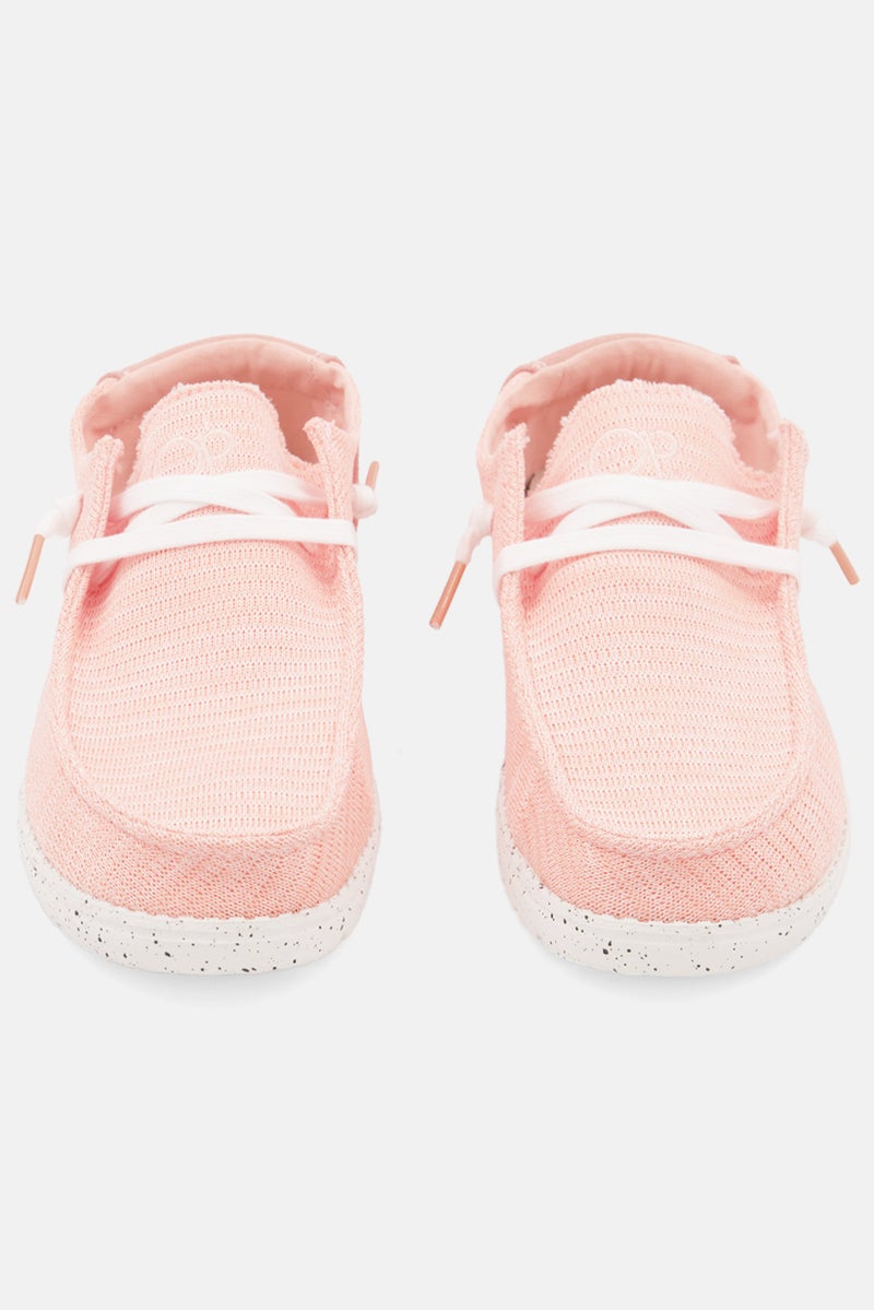 Women Knitted Lace Up Casual Shoes, Peach