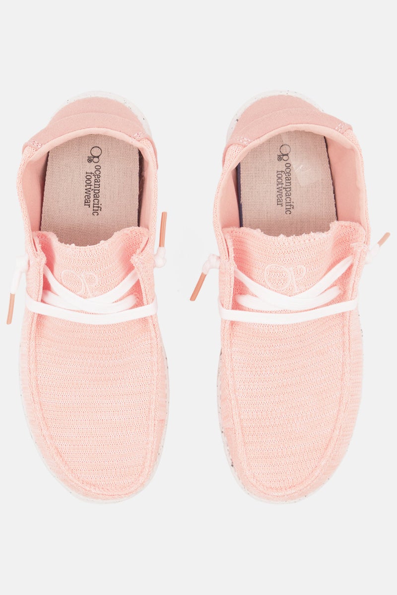 Women Knitted Lace Up Casual Shoes, Peach