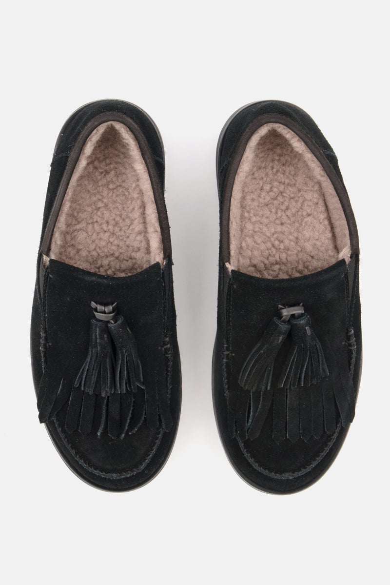 Women Slip On Fringe Loafer, Black