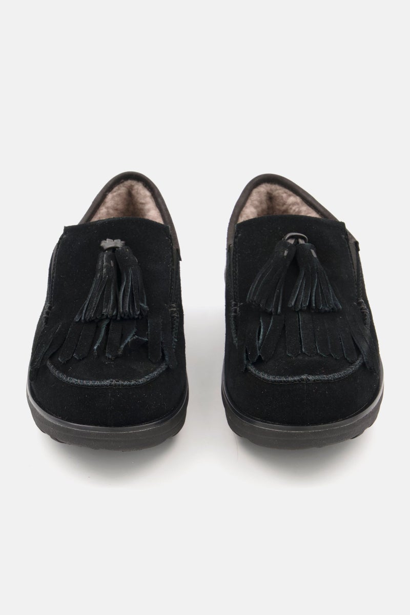 Women Slip On Fringe Loafer, Black