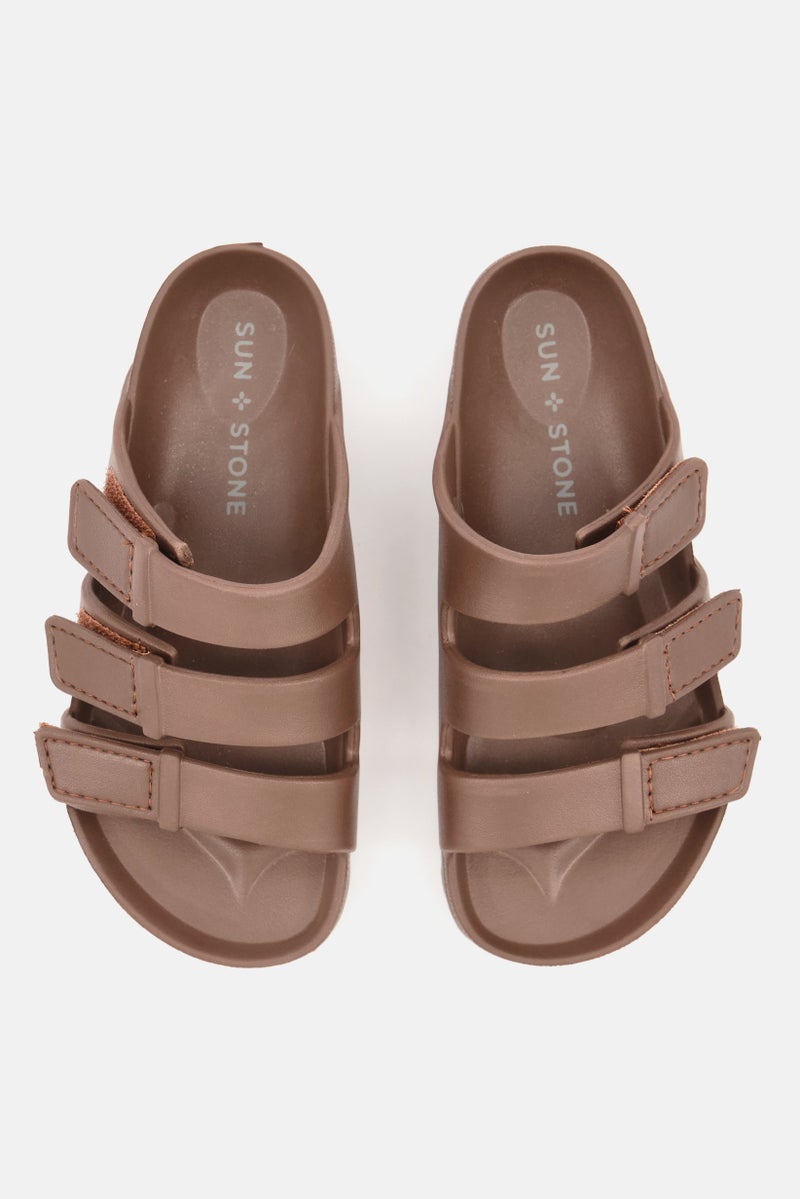 Kids Boy  Velcro Closure Brand Logo Sandals, Tan