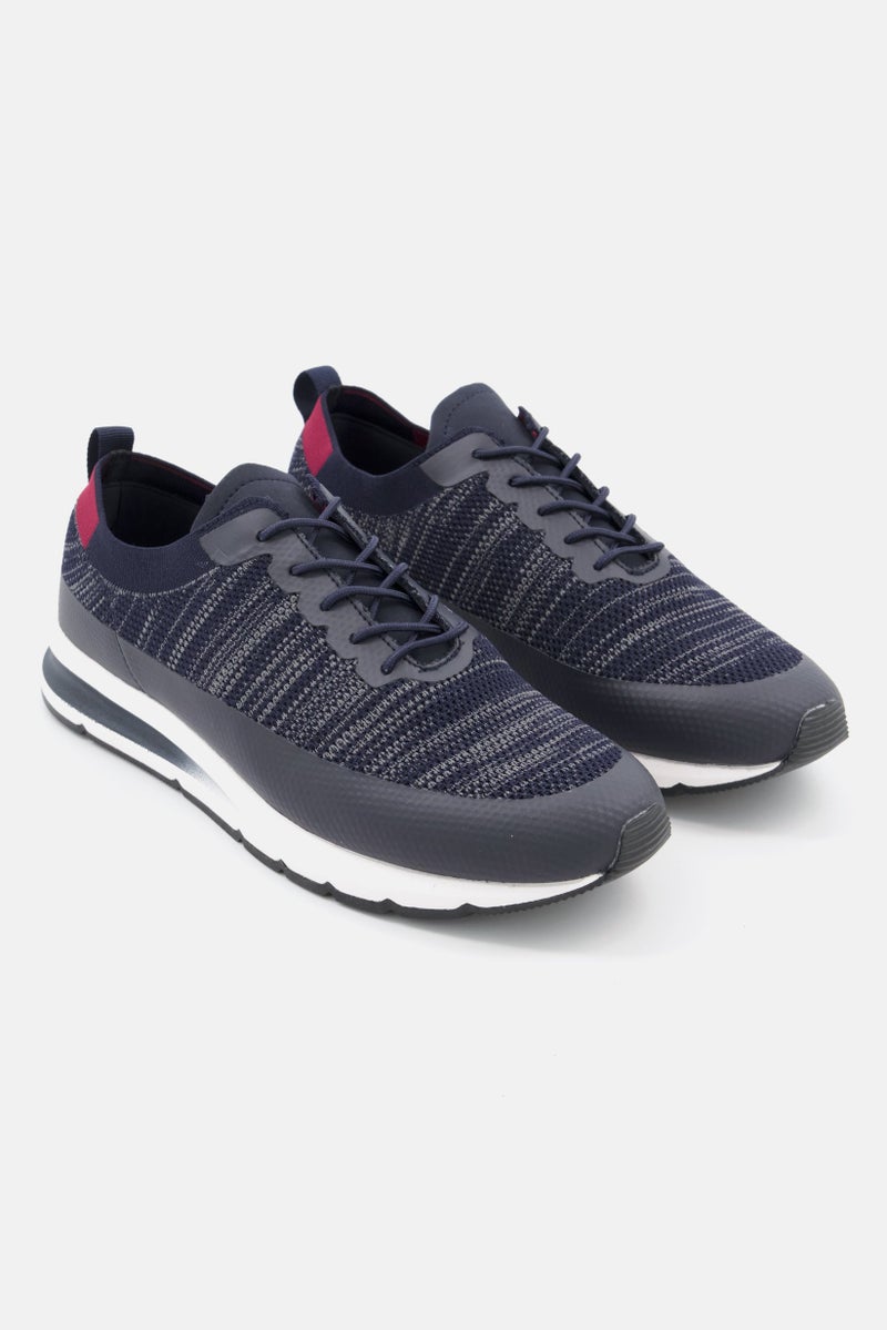 Men Textured Lace Up Shoes, Navy