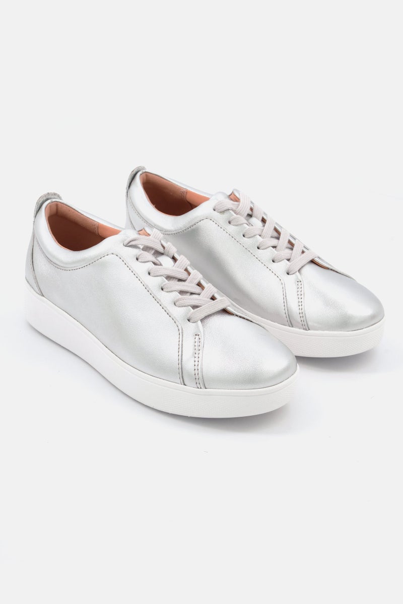 Women Rally Sneakers Lace Up Casual Shoes, Silver