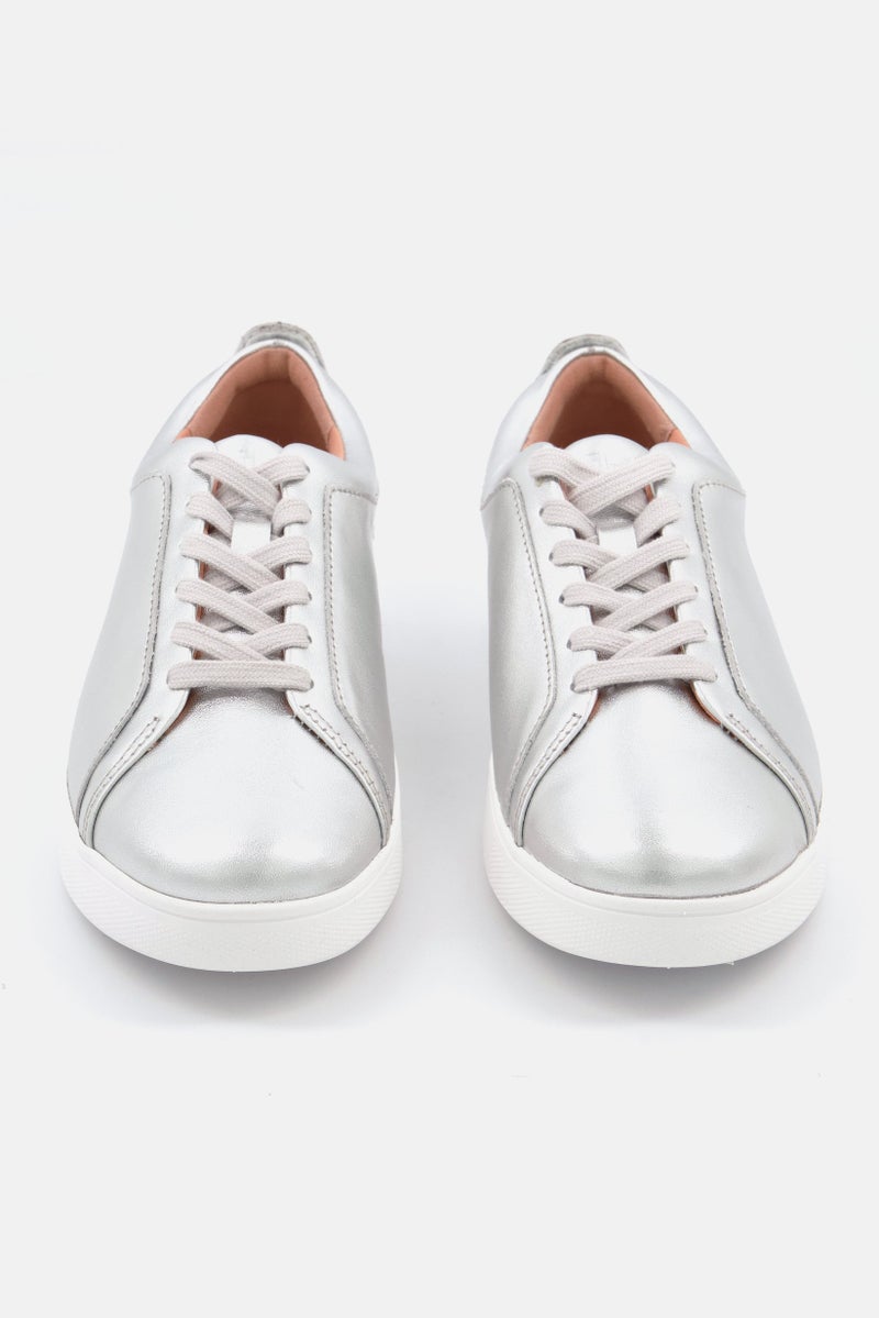 Women Rally Sneakers Lace Up Casual Shoes, Silver