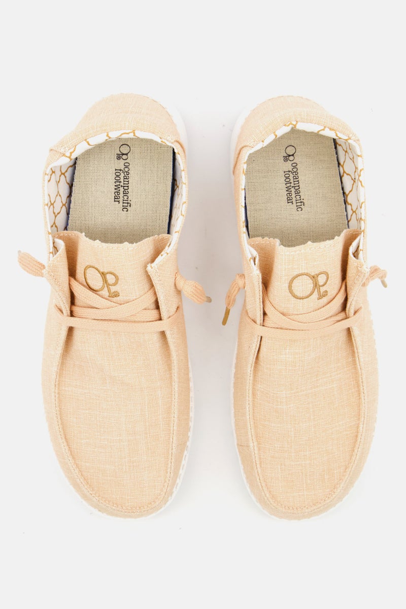 Women Linen Lace Up Casual Shoes, Tan