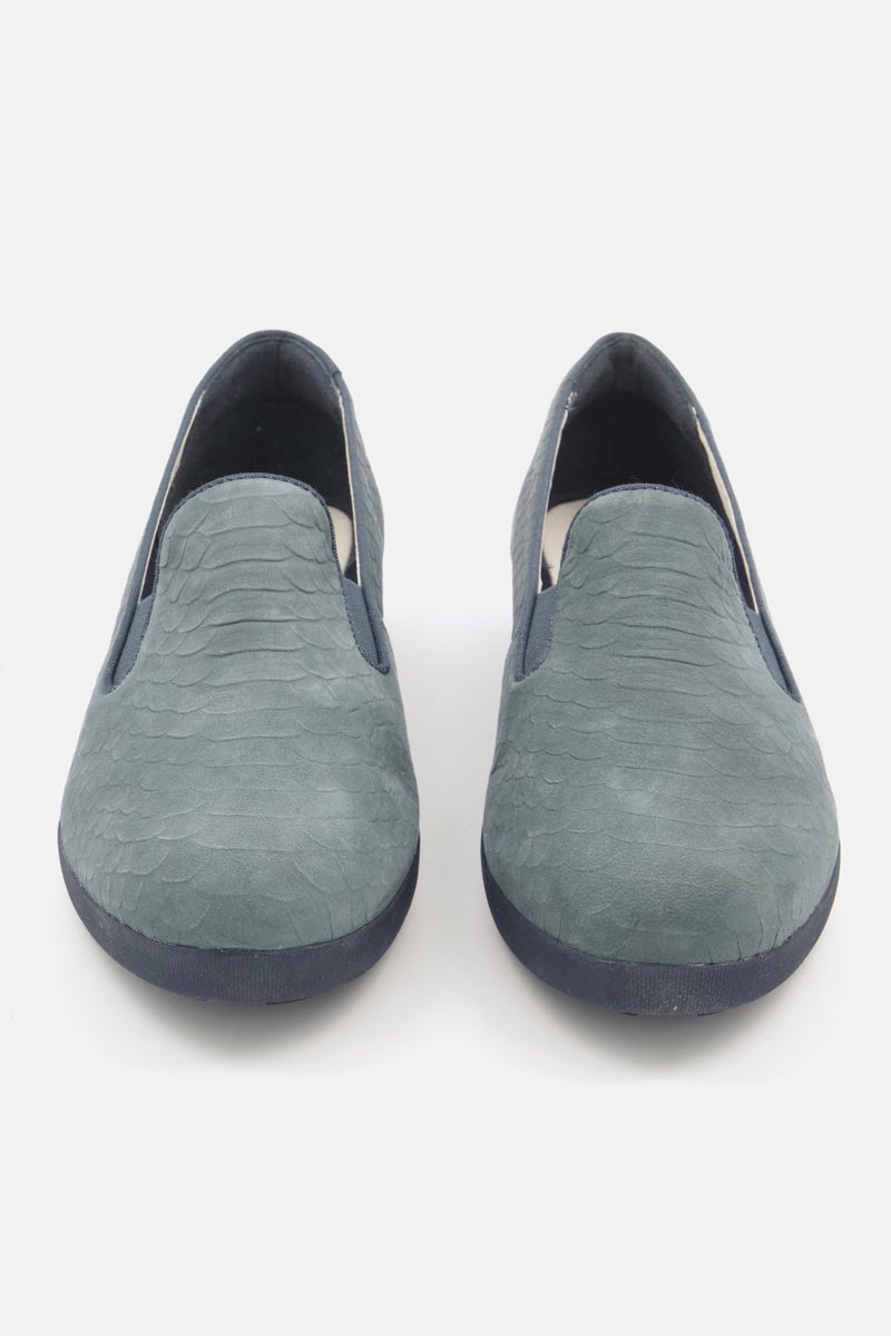 Women Slip On Croc Embossed Casual Shoes, Slate Blue